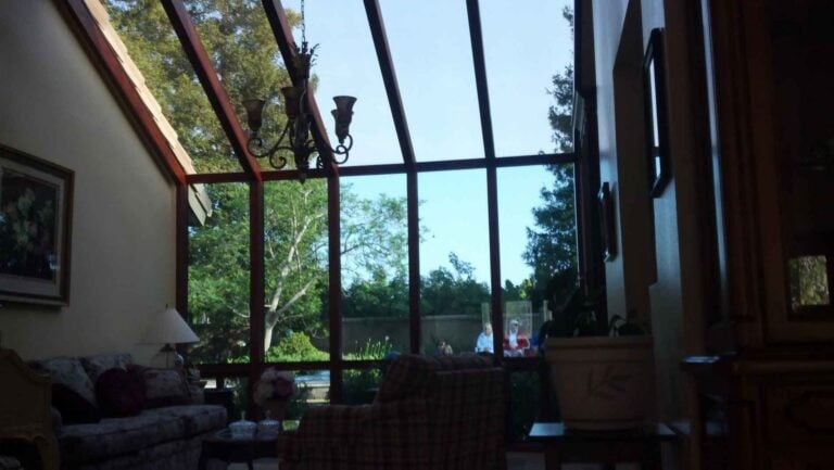 Callender's House Of Glass showroom glass windows and interior patio view