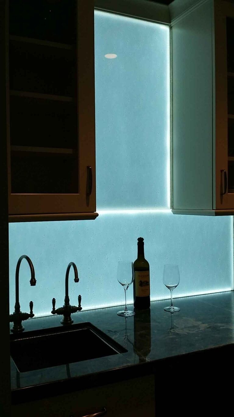 Callender's House Of Glass kitchen glassware in front of frosted window