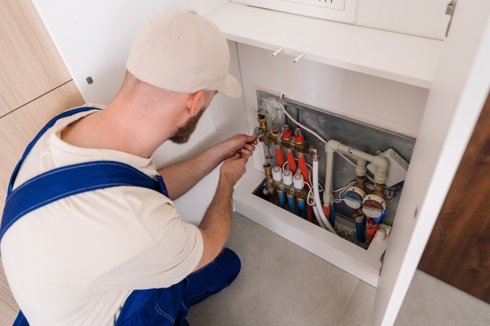 ACS Mechanical Inc. technician repairing a home boiler and plumbing system