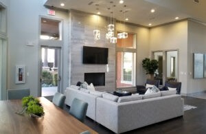Protractor Roofing modern indoor lobby with lounge seating and large windows