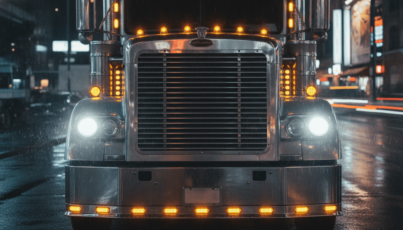 semi truck at night
